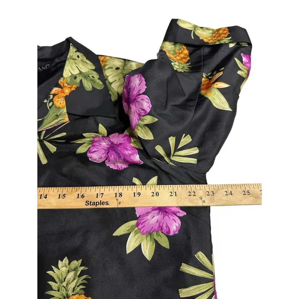 Silkland 100% Silk jacket Blazer Black Tropical Flowers 16 Resort vacation beach - Picture 6 of 13